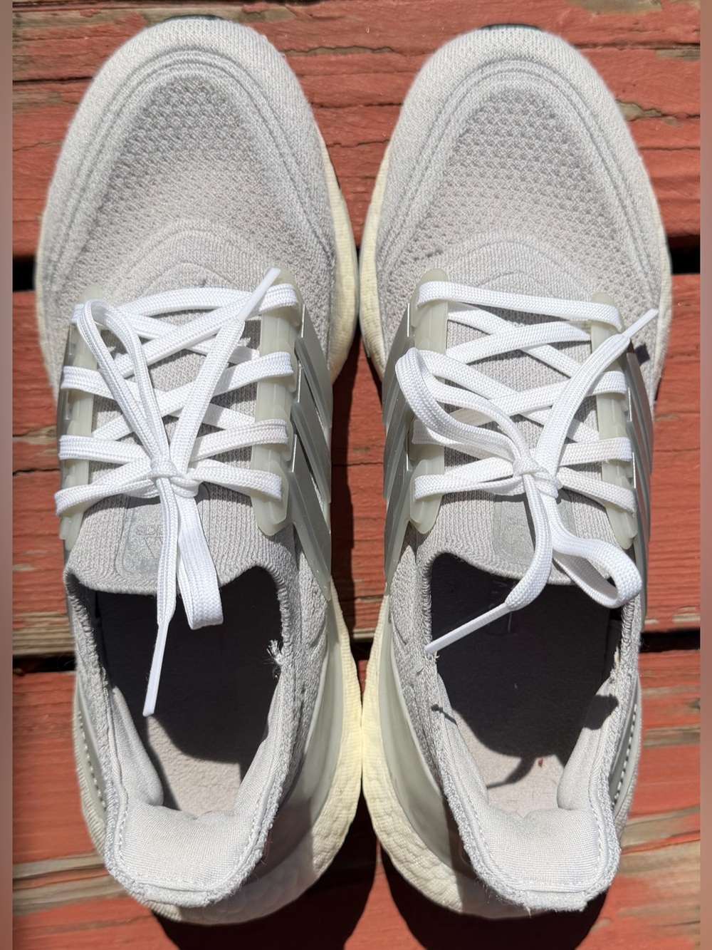 adidas Ultraboost Women’s White and Grey Knit Running Shoe with Three-Stripes - Picture 2 of 6